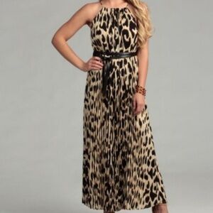 Calvin Klein Pleated Animal Print Maxi Dress
